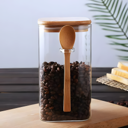 Glass Jar with Wooden Lid and Spoon Large